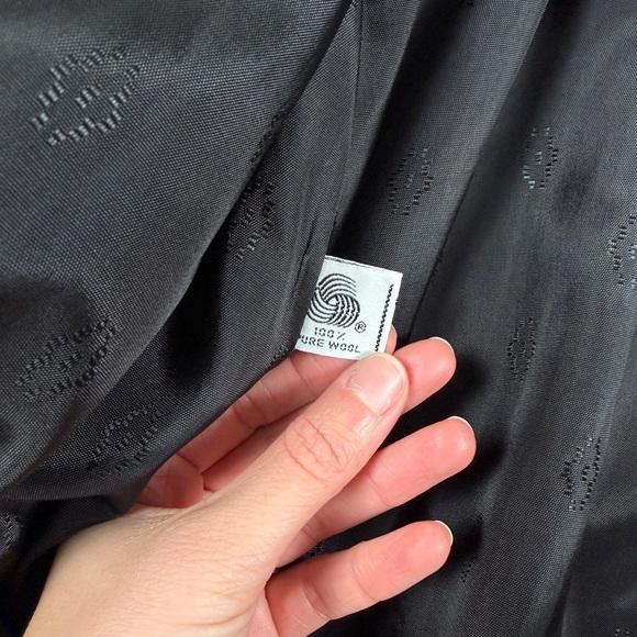 Vintage Black Open Front Wool Coat Leopard Fur Trim Women’s XL Mid Length Retro - Picture 6 of 16